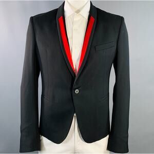 HAIDER ACKERMANN Size 42 Black Red Wool Shawl Collar Sport Coat